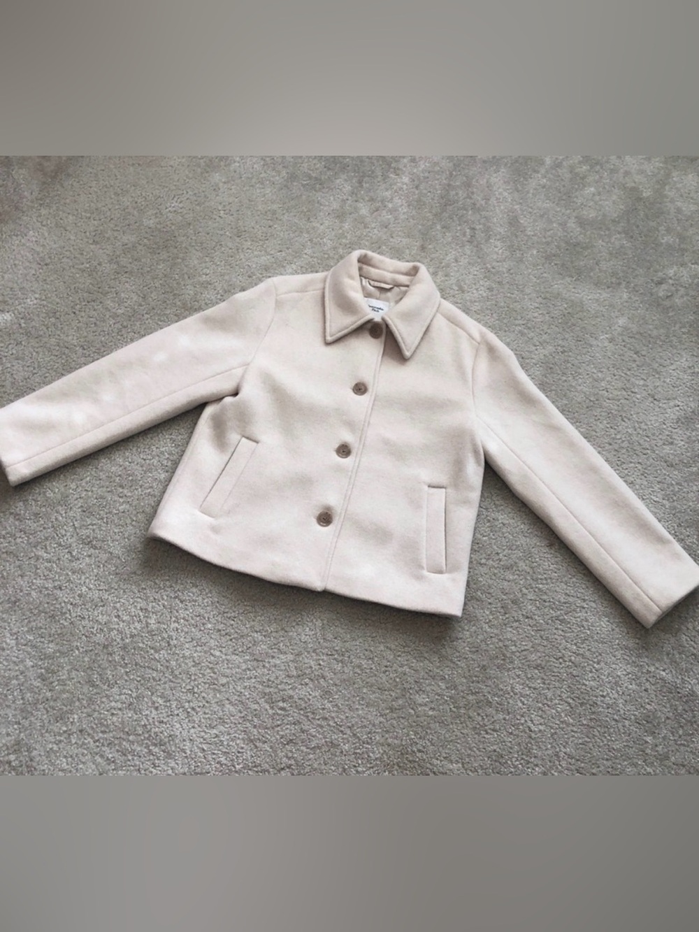 Abercrombie & Fitch Women’s Beige Button Front Cropped Wool Coat Size M